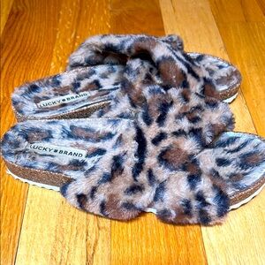 Lucky Brand Fuzzy Leopard Slippers